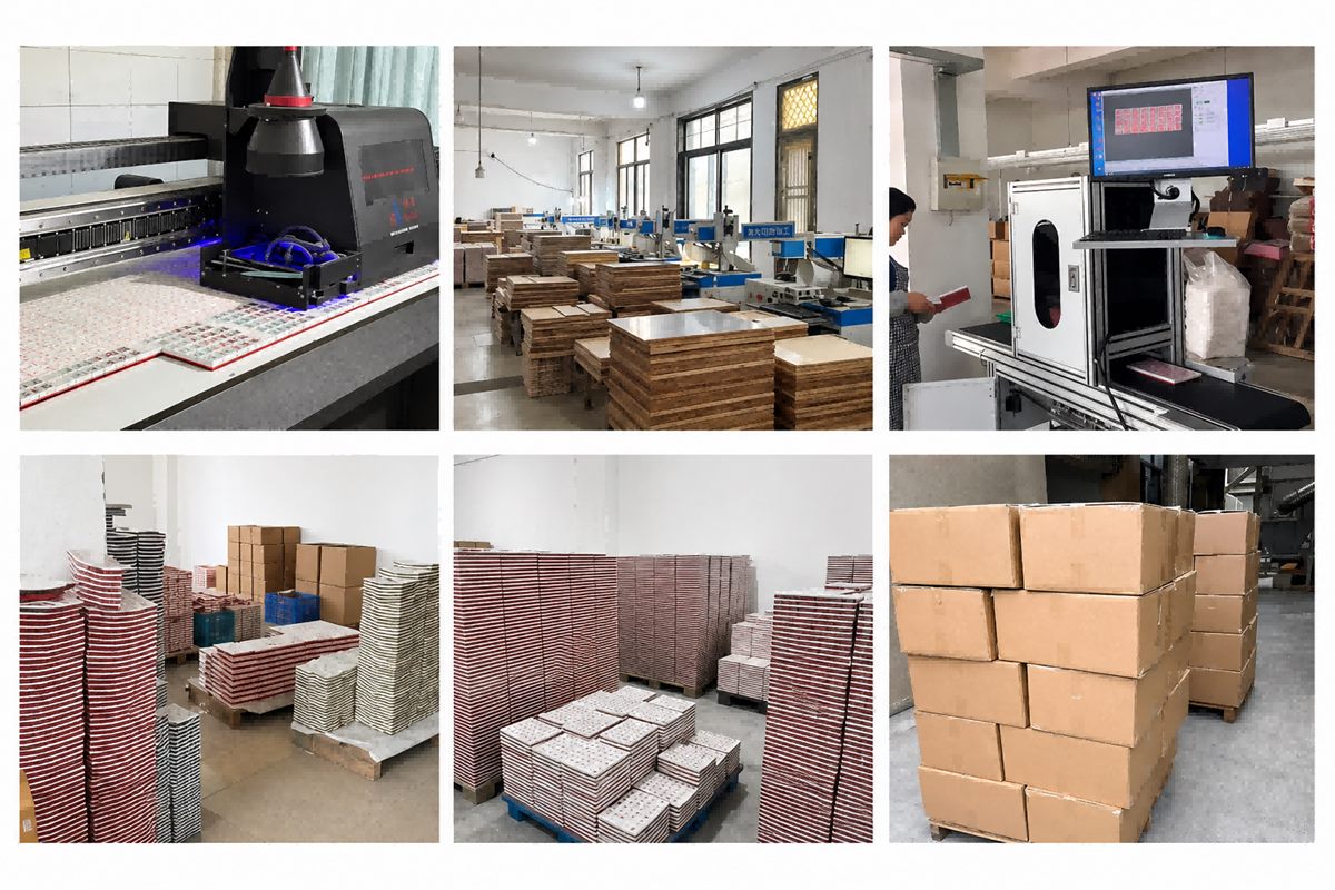 Shenzhen factory and warehouse: materials, production equipment, workflow stations, and export packaging