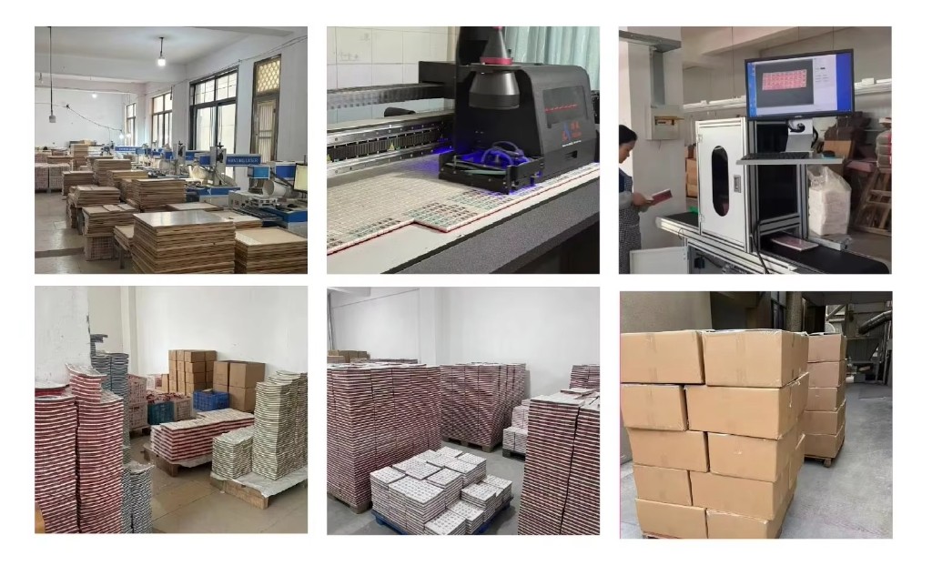 Shenzhen factory and warehouse: materials, production equipment, workflow stations, and export packaging