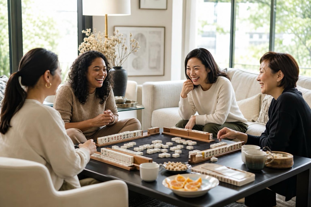 Friends playing American mahjong together