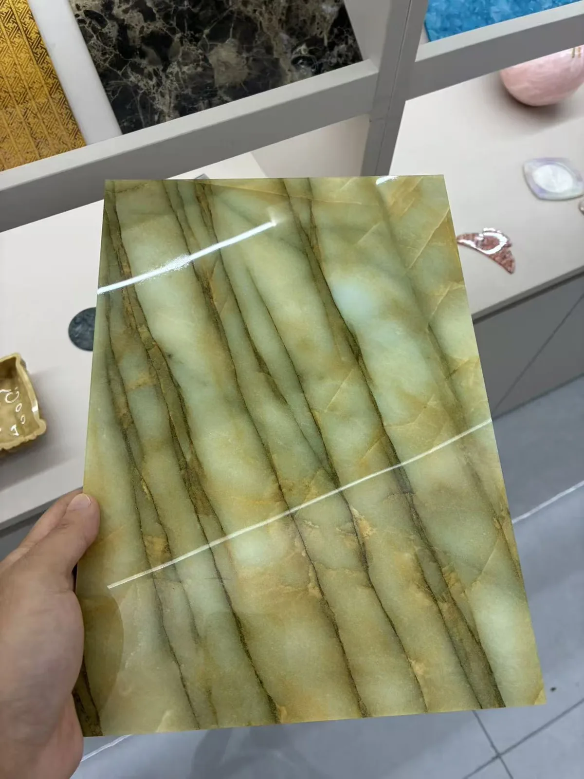 Green acrylic sheet with gold veining