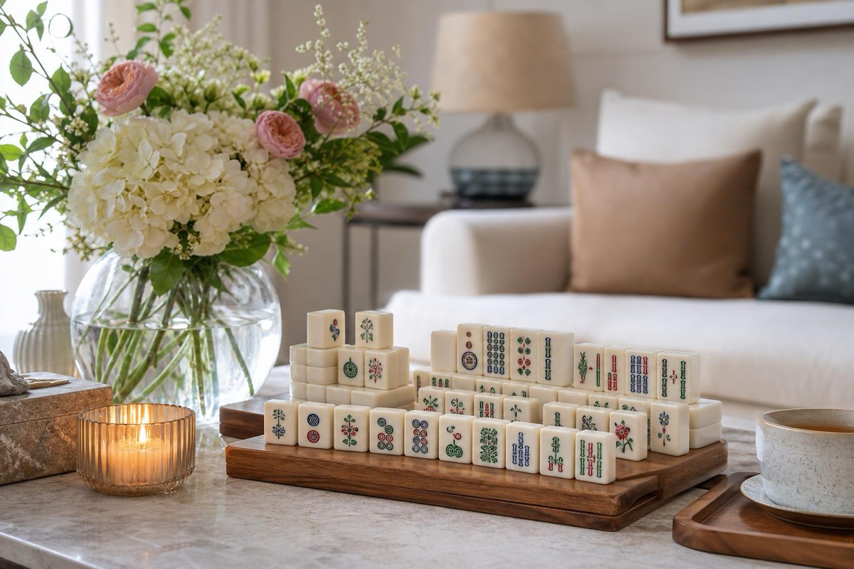 Acrylic American Mahjong set styled as a modern home decor object