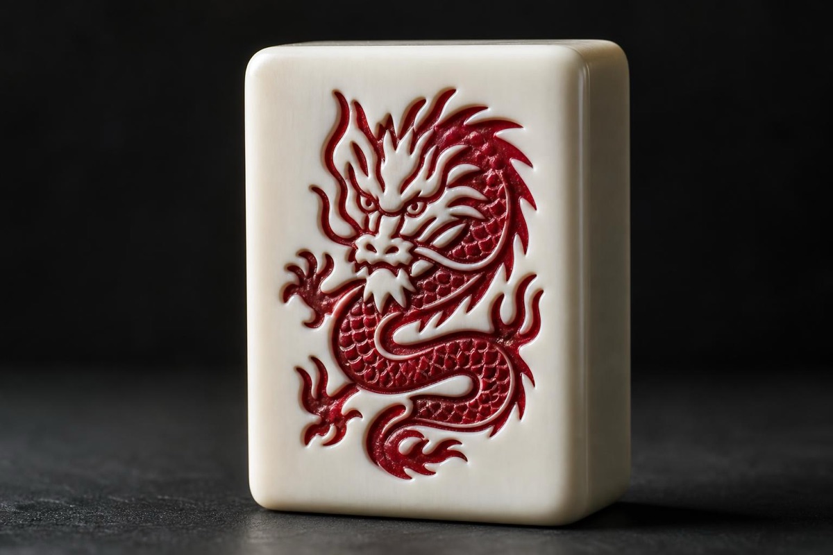 engraved Mahjong tile artwork detail