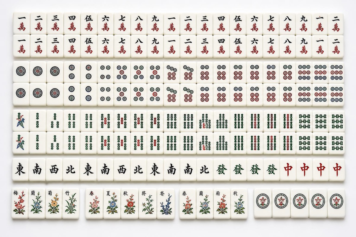 Complete 166-tile American Mahjong set laid out