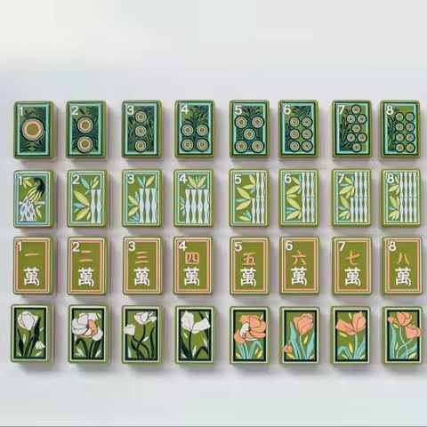 Green Botanical Mahjong Set