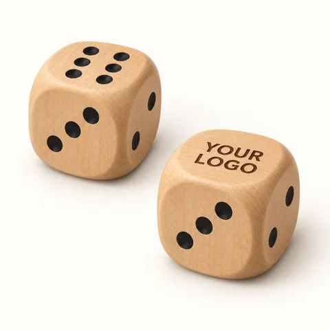 Natural Wood-Style Dice — overall view; customization concept