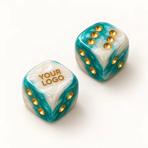 Teal Marble-Effect Dice — overall view; customization concept