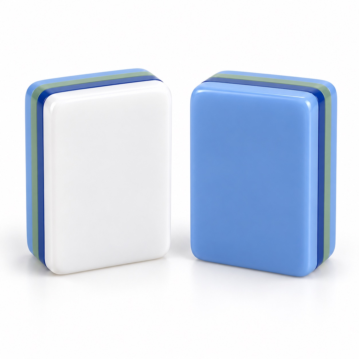 Blue and white layered acrylic Mahjong tiles from a production order