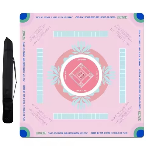 Custom pink Mahjong table mat with black carrying bag for wholesale buyers