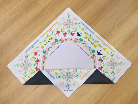 Folk Floral & Bird Mat — supplied mat image with YOUR LOGO customization preview