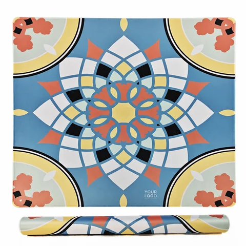 Blue & Yellow Mosaic Mat — supplied mat image with YOUR LOGO customization preview