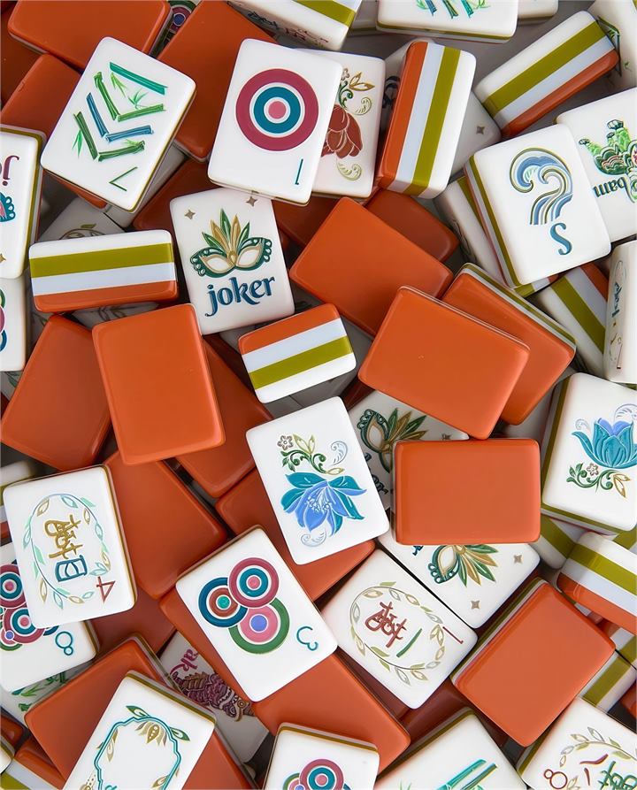 Orange Laser Four Layer Mahjong Set for wholesale and private label buyers