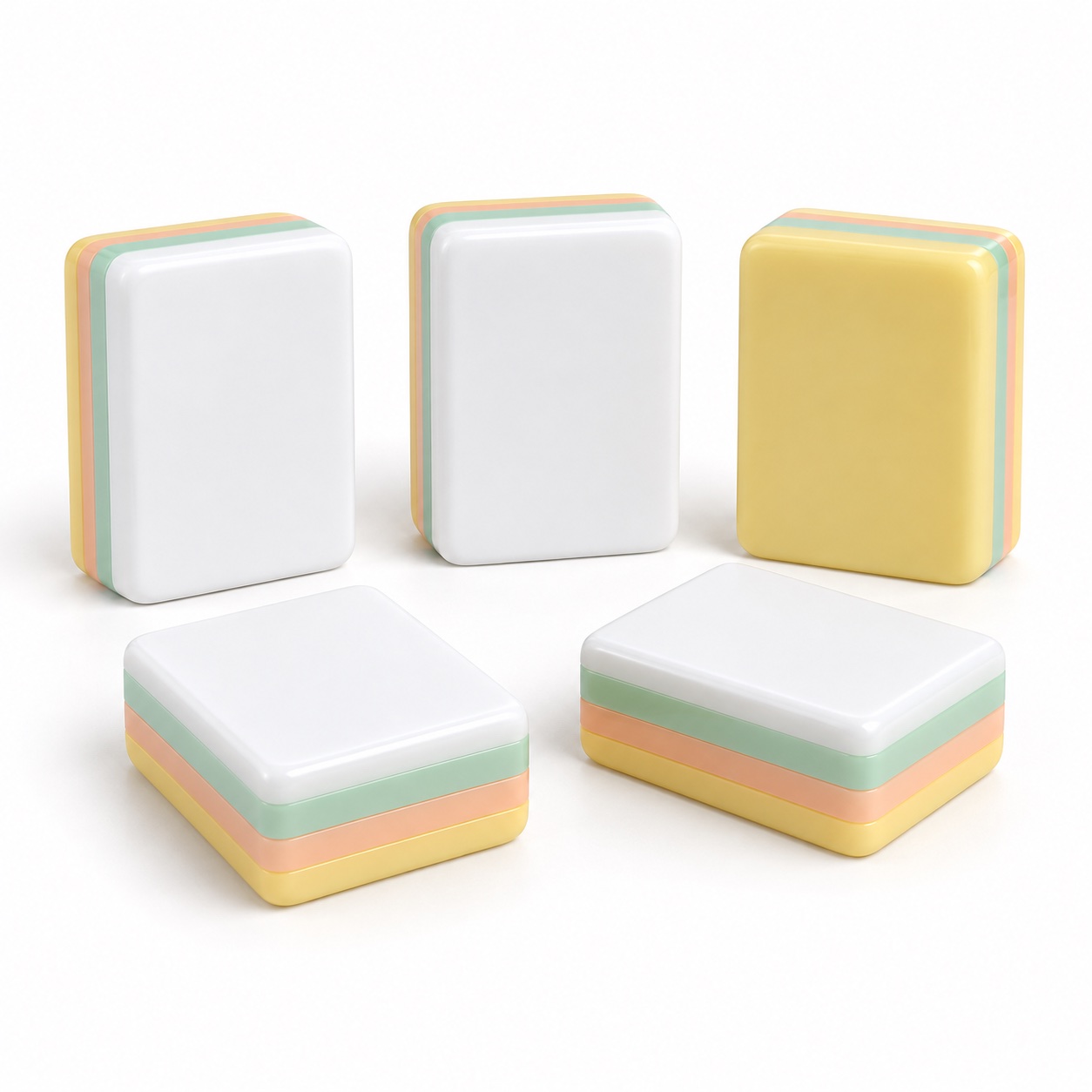 Yellow Print Four Layer Mahjong Set — unprinted white tile blank concept